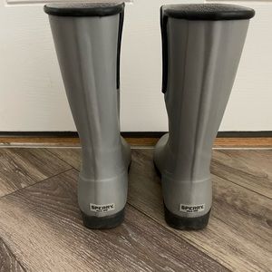 Gray Sperry rain boots